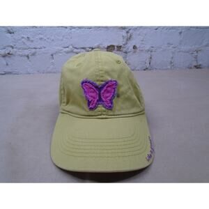 Life Is Good Pink Butterfly Embroidered Spell out Hat Olive Adjustable One Size